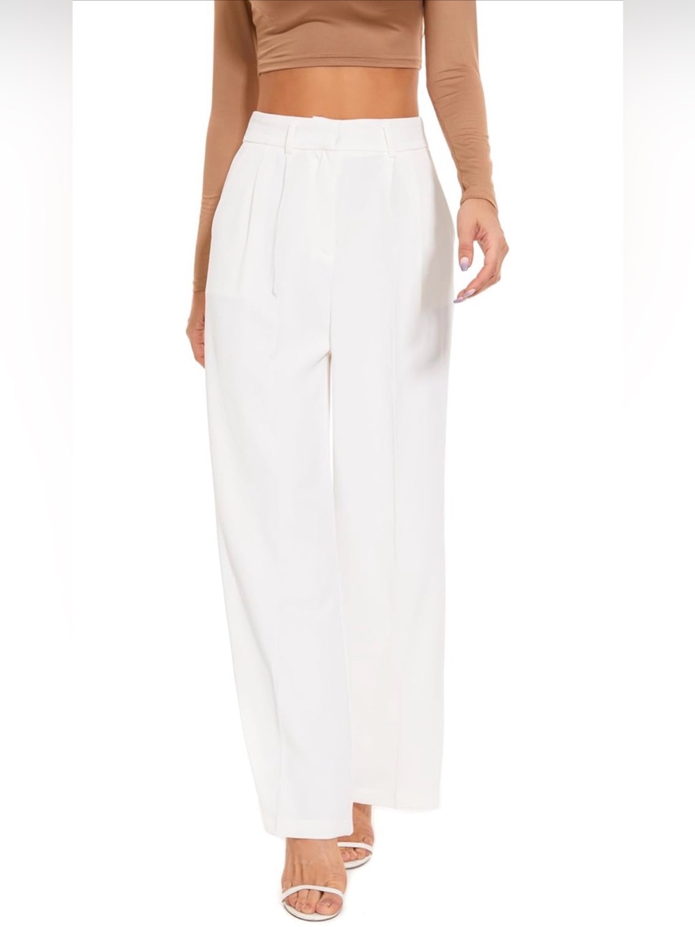 FUNYYZO White Wide Leg Work Trousers Size Small Short